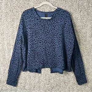 bobi Sweatshirt Women’s Large Blue Leopard Print Flocked Terry Envelope Back